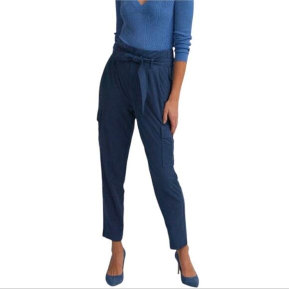 White House Black Market Blue Tie Waist Cargo Pocket Ankle Pants‎ jeans Size 8